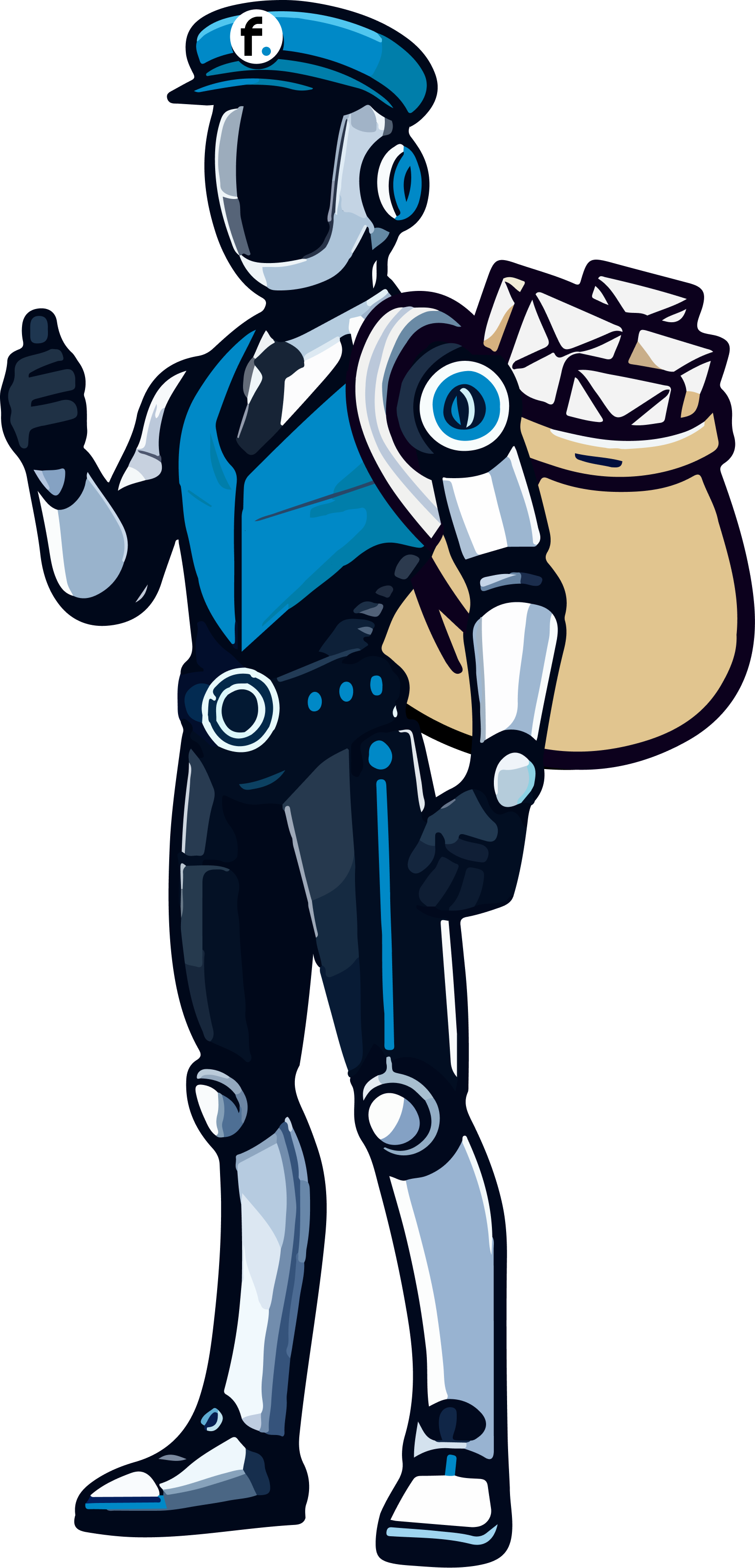 Frankk robot holding a mail bag